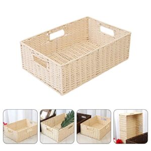 Woven Baskets Tabletop Basket Organizer Woven Basket Picnic Basket Rectangular Desktop Baskets Decorative Woven Basket for Food Flower Gift (Beige) Lidded Basket