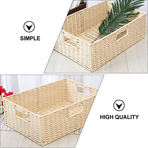 Woven Baskets Tabletop Basket Organizer Woven Basket Picnic Basket Rectangular Desktop Baskets Decorative Woven Basket for Food Flower Gift (Beige) Lidded Basket