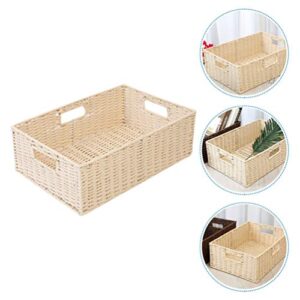 Woven Baskets Tabletop Basket Organizer Woven Basket Picnic Basket Rectangular Desktop Baskets Decorative Woven Basket for Food Flower Gift (Beige) Lidded Basket