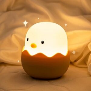 qanyi egg nightlight for baby nursery, soft kawaii small chicken table lamp with rechargeable and dimmable, silicone touch sensor birthday gift ideas for baby toddler newborns children girls