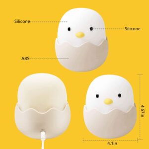 QANYI Egg Nightlight for Baby Nursery, Soft Kawaii Small Chicken Table Lamp with Rechargeable and Dimmable, Silicone Touch Sensor Birthday Gift Ideas for Baby Toddler Newborns Children Girls