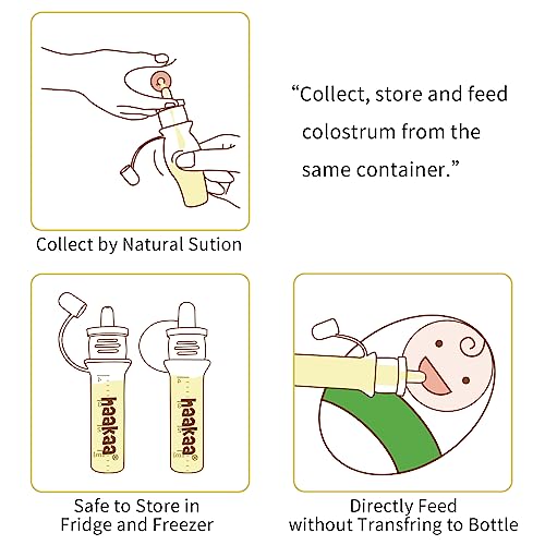 haakaa Colostrum Collector Kit Breast Milk Collector with Cotton Cloth Wipe and Storage Case, Ready-to-Use, Reusable, BPA Free, 4ml/6pcs