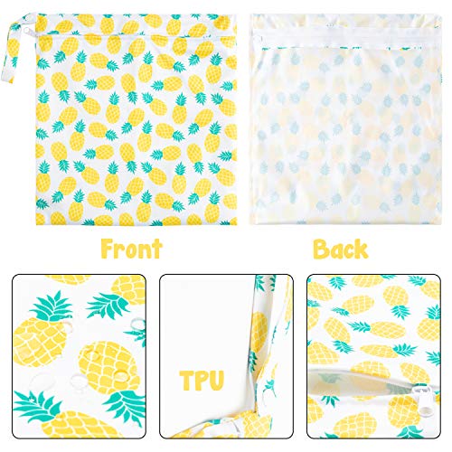 R HORSE 5Pcs Waterproof Reusable Wet Bag Diaper Baby Cloth Diaper Summer Wet Dry Bags with 2 Zippered Pockets Travel Beach Pool Bag with Pineapple Flamingo Cactus Pattern(3 Sizes)