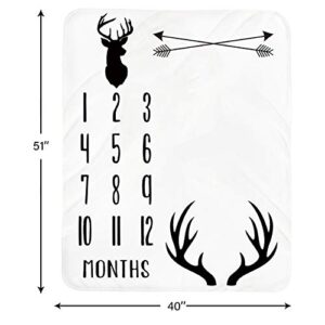 Tebaby Baby Monthly Milestone Blanket Boy - Deer Newborn Month Blanket Neutral Personalized Shower Gift Woodland Nursery Decor Photography Background Prop with Frame Large 51''x40''