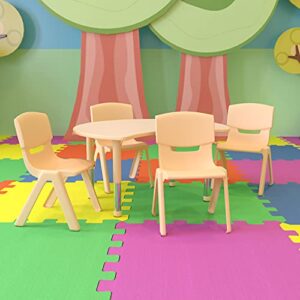 emma + oliver 25.125" w x 35.5" l crescent natural plastic adjustable kids table set - 4 chairs