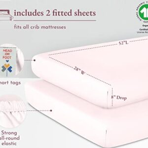 100% Organic Cotton Crib Sheets for Boys or Girls, Set Of 2 Fitted Sheets, Cooling & Softest Baby Crib Sheets for Girl, Crib Mattress Sheet or Toddler Bed Sheets, Percale (Blush Pink)