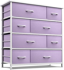 sorbus dresser with 8 drawers - furniture storage chest for kid’s, teens, bedroom, nursery, playroom, clothes, toys - steel frame, wood top, fabric bins (purple)