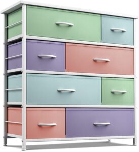 sorbus dresser with 8 drawers - furniture storage chest for kid’s, teens, bedroom, nursery, playroom, clothes, toys - steel frame, wood top, fabric bins (pastel)