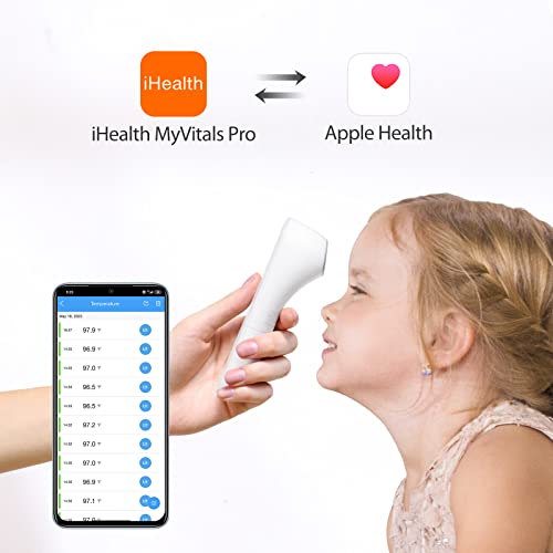 iHealth Wireless No-Touch Thermometer for Adults, Digital Infrared Fever Thermometer for Home, Thermometer for Babies & Kids with 3 Sensors, Bluetooth Forehead Thermometer with Gentle Vibration Sensor