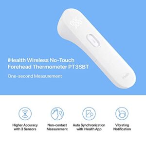 iHealth Wireless No-Touch Thermometer for Adults, Digital Infrared Fever Thermometer for Home, Thermometer for Babies & Kids with 3 Sensors, Bluetooth Forehead Thermometer with Gentle Vibration Sensor