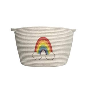 cute rainbow nursery laundry basket/ baby hamper for nursery/ woven laundry basket/ cotton rope basket/ nursery hamper for baby toys storage kids books blankets clothes pets/ bin containers décor /baby shower easter gift/large-11"h x 17.7"w x 13.4"l