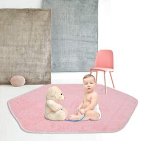 limitlessfunn baby play mat 55"x53" plush hexagon rug for hexagon princess tent, room carpet, nursery mat, decoration pad, pink