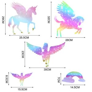 Unicorn Peel and Stick Wall Decal Giant Glitter Unicorn Wall Sticker Kids Room Nursery Cartoon Wall Decals Removable DIY Cartoon Party Wallpaper for Playroom Living Room Decor (Rainbow Color Series)