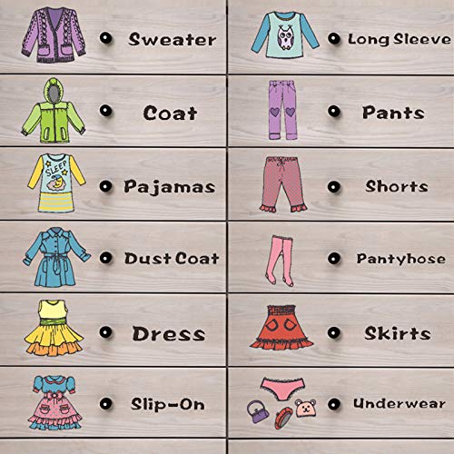 Maydahui 2 Sheets（31 Count） Dresser Clothing Decals 11 * 11inch Boys Girls Clothing Sort Wall Sticker Removable Clothes Classification Label for Wardrobe Drawer Organizing Home Bedroom Decoration