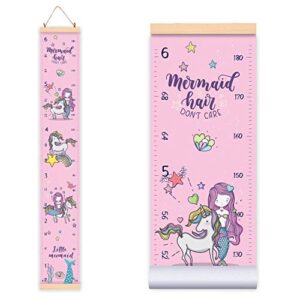 height growth chart for kids unicorn mermaid - baby measuring canvas ruler. nursery hanging wall decor for girl, perfect baby shower newborn gift, size in foot inches centimeters (79”x7.9).