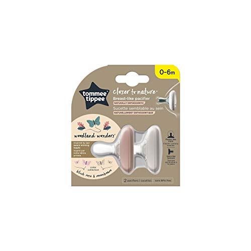 Tommee Tippee Breast-Like Pacifier, Skin-Like Texture, Symmetrical Design, BPA-Free Binkies, 0-6m, 2-Count, Blush/Moonbeam