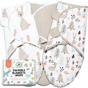 wooly heroes newborn swaddle blankets ~ 100% cotton baby swaddles 0-3 months ~ easy to use newborn sleep sacks with a leg pocket and adjustable straps - swaddle sack for baby boys & girls - pack of 3