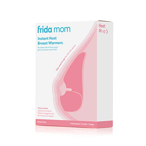 Frida Mom Instant Heat Reusable Breast Warmers | Reusable Click-to-Heat Relief in an Instant for Nursing + Pumping Moms | 2 sets - 2 small + 2 large heat packs