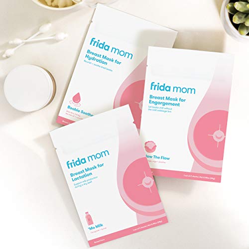 Frida Mom Breast Mask for Engorgement- Made with Cabbage, Jasmine + Sage to Relieve Engorged Boobs + Breastfeeding Weaning- 2 Sheet Masks - No Artificial Fragrances, Phthalates, or Parabens