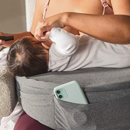 Frida Mom Adjustable Nursing Pillow | Customizable Breastfeeding Pillow for Mom + Baby Comfort with Back Support, Adjustable Wrap Around Waist Strap, Pockets for Heat Relief