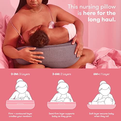 Frida Mom Adjustable Nursing Pillow | Customizable Breastfeeding Pillow for Mom + Baby Comfort with Back Support, Adjustable Wrap Around Waist Strap, Pockets for Heat Relief