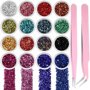 16 colors crushed glass irregular metallic mini chips 0.5-2.5 mm sprinkles chunky glitter with 2 pieces tweezers for nail arts craft diy resin mold jewelry making vase filler decoration supplies