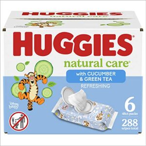 huggies natural care refreshing baby wipes, hypoallergenic, scented, 6 flip-top packs (288 wipes total)