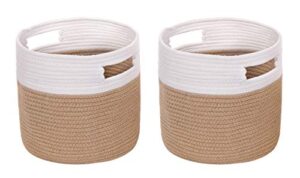zfrxz cotton rope storage baskets with handles set of 2, laundry basket hamper for baby toys blankets, decorative woven plants basket, cube bins containers organizers 11"x11" (white-jute)