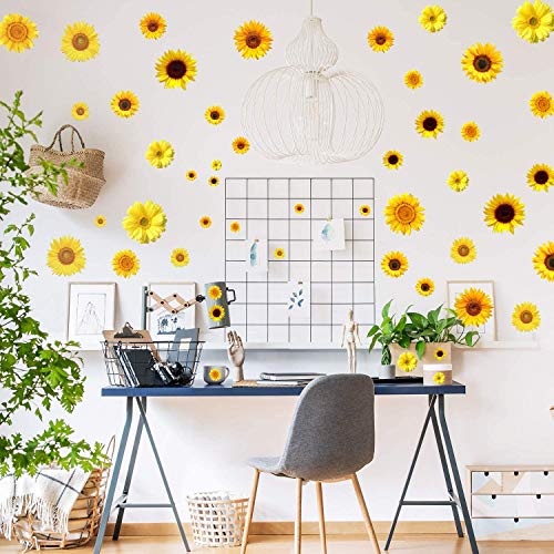 72 Pieces Summer Sunflower Wall Decals Removable Sunflower Stickers Decor 3D Sunflower Peel and Stick Decals Self-Adhesive Sunflower Stickers for Cars Crafts Baby Bathroom Kids Living Room Decor