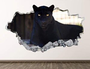 black panther wall decal art decor 3d smashed wild animal sticker poster kids room mural custom gift bl1024 (50"w x 30"h)