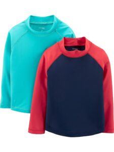 simple joys by carter's toddler boys' assorted rashguard set, pack of 2, blue/red, 5t