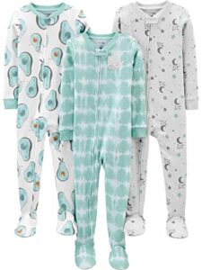simple joys by carter's baby boys' snug-fit footed cotton pajamas, pack of 3, avocados/tie dye, 12 months