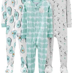 Simple Joys by Carter's Baby Boys' Snug-Fit Footed Cotton Pajamas, Pack of 3, Avocados/Tie Dye, 12 Months