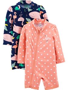 simple joys by carter's baby girls' 1-piece zip rashguards, pack of 2, sea friends/dots, 18 months