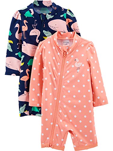 Simple Joys by Carter's Baby Girls' 1-Piece Zip Rashguards, Pack of 2, Sea Friends/Dots, 18 Months