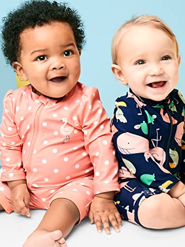 Simple Joys by Carter's Baby Girls' 1-Piece Zip Rashguards, Pack of 2, Sea Friends/Dots, 18 Months