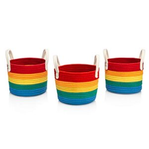rainbow decor cotton woven storage basket set perfect for rainbow nursery decor playroom kids bedroom bathroom or classroom - great for organizing toys art supplies clothes… (set of 3)