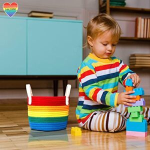 Rainbow Decor Cotton Woven Storage Basket Set Perfect For Rainbow Nursery Decor Playroom Kids Bedroom Bathroom or Classroom - Great for Organizing Toys Art Supplies Clothes… (SET OF 3)