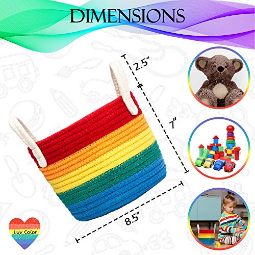Rainbow Decor Cotton Woven Storage Basket Set Perfect For Rainbow Nursery Decor Playroom Kids Bedroom Bathroom or Classroom - Great for Organizing Toys Art Supplies Clothes… (SET OF 3)