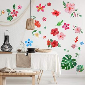 66 Pieces Large Palm Leaves Wall Decals Tropical Hibiscus Flower Peel Removable Stickers Green Plants Fresh Leaves Stickers for Kids Baby DIY Bedroom Living Room Office Bathroom Wall Corner