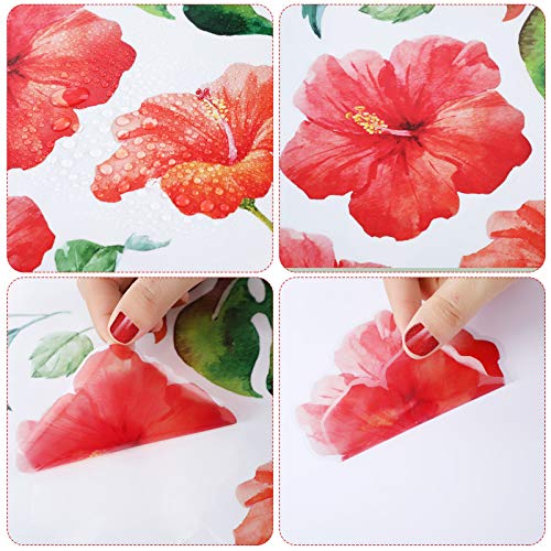 66 Pieces Large Palm Leaves Wall Decals Tropical Hibiscus Flower Peel Removable Stickers Green Plants Fresh Leaves Stickers for Kids Baby DIY Bedroom Living Room Office Bathroom Wall Corner