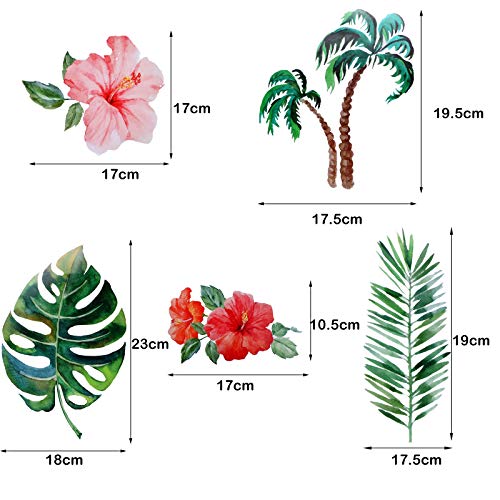 66 Pieces Large Palm Leaves Wall Decals Tropical Hibiscus Flower Peel Removable Stickers Green Plants Fresh Leaves Stickers for Kids Baby DIY Bedroom Living Room Office Bathroom Wall Corner