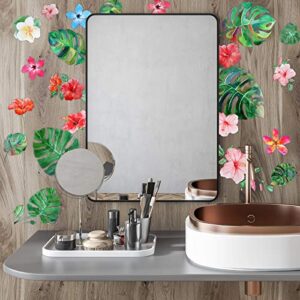 66 Pieces Large Palm Leaves Wall Decals Tropical Hibiscus Flower Peel Removable Stickers Green Plants Fresh Leaves Stickers for Kids Baby DIY Bedroom Living Room Office Bathroom Wall Corner