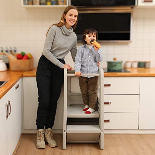 SDADI Childrens Step Stool with Three Adjustable Heights, Light Gray