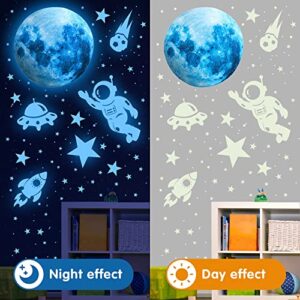 Glow in the Dark Stars for Ceiling,Outer Space Planet Wall Stickers Glow in the Dark Galaxy Universe Wall Decal Solar System Rockets Alien Wall Decor for Kids Boys Girls Bedroom Nursery Playroom Ceiling Decor