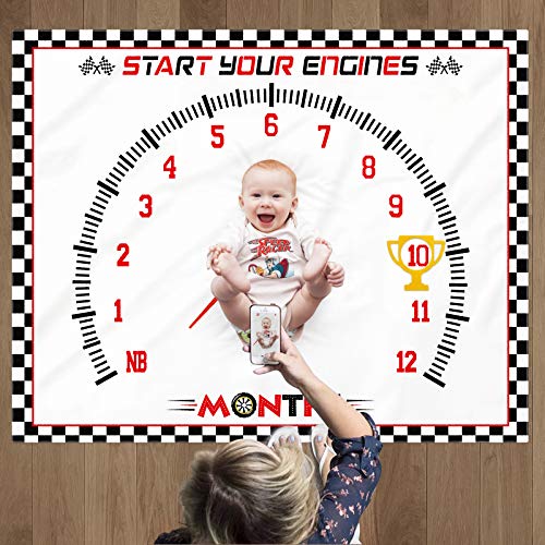 Eunikroko Race Car Baby Monthly Milestone Blanket Sports Nursery Blanket 1 to 12 Months Photography Backdrop Prop for Newborn Baby Boy Soft Plush Fleece