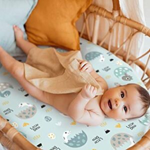 GRSSDER Stretchy Ultra Soft Fitted Bassinet Sheet Set 2 Pack, Universal Fit for Bassinets Baby Cradle Moses Basket Oval Rectangle Pad/Mattress, Happy Dinosaurs Bassinet Sheets for Girls and Boys