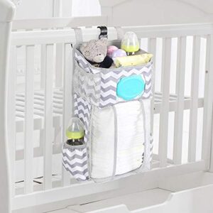 tofoan hanging diaper caddy, baby bed hanging organizer, nursery organization baby diaper holder, diaper stacker storage for crib, playard, changing table or wall (gray&white)