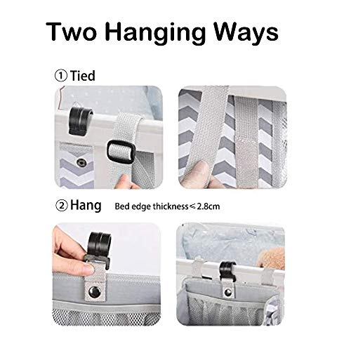 TOFOAN Hanging Diaper Caddy, Baby Bed Hanging Organizer, Nursery Organization Baby Diaper Holder, Diaper Stacker Storage for Crib, Playard, Changing Table or Wall (Gray&White)