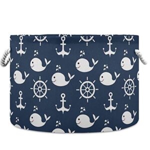 visesunny collapsible large capacity basket classic whale anchor clothes toy storage hamper with durable cotton handles home organizer solution for bathroom, bedroom, nursery, laundry,closet